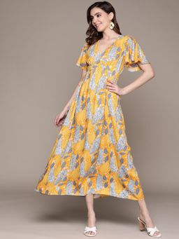 Label Ritu Kumar - Yellow Botanic Print Maxi Dress