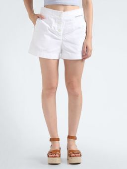 Calvin Klein - White Regular Fit Solid Mid Rise Shorts