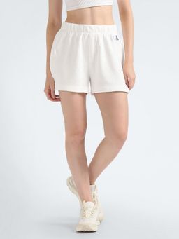 Calvin Klein - Off White Relaxed Fit Solid Mid Rise Shorts