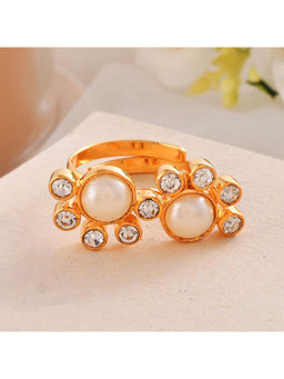 Voylla - Mothers Day Half Pearl and Cz Studded Statement Ring