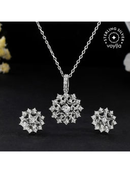 Voylla - Mothers Day Collection Sterling Silver Round Cut Zircons Cocktail Pendant Set
