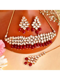 Voylla - Elegance Red Beads and Faux Kundan Opulent Maang Tika Set
