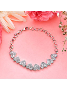 Voylla - Sparkling Elegance Hearts Zirconia Silver Plated Bracelet