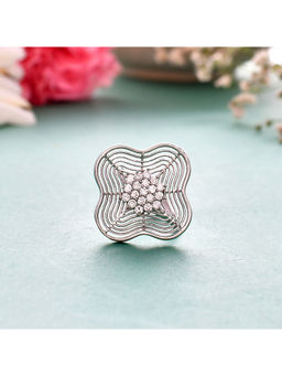 Voylla - Sparkling Elegance Edgy Floral Motif Cz Ring