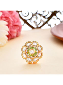 Voylla - Elegance Oval Cut Faux Kundan Green Beads Traditional Ring
