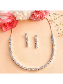 Voylla - Sparkling Elegance Round and Rectangle Cut Cz Jewellery Set