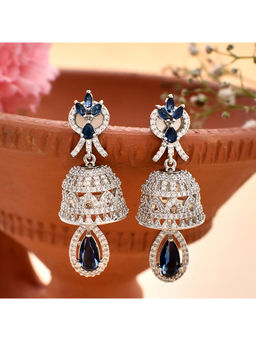 Voylla - Sparkling Elegance Blue and White Cz Jhumka Earrings
