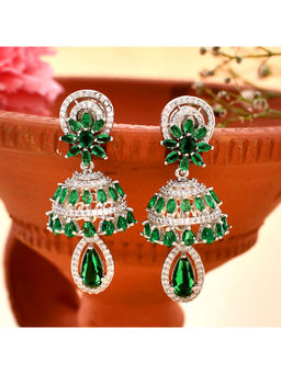 Voylla - Sparkling Elegance Green and White Cz Jhumka Earrings