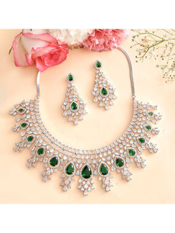 Voylla - Sparkling Elegance Green and White Cz Jewellery Set