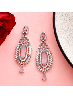 Voylla - Sparkling Elegance Light Pink and White Cz Chandelier Earrings