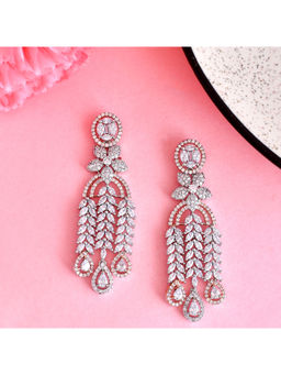 Voylla - Sparkling Elegance White Cz Two Tone Plated Dangler Earrings