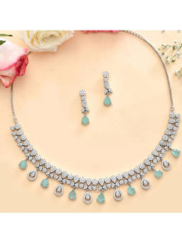Voylla - Elegance Green and White Teardrop Cut Cz Jewellery Set