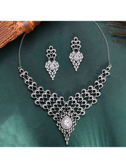 Voylla - Peacock Cubic Zirconia Cutwork Design Waterfall Jewellery Set