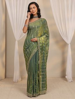 Libas - Olive sequence embellished Saree with Unstitched Blouse