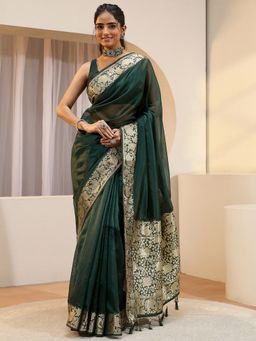 Libas - Green Woven Zari Saree with Unstitched Blouse
