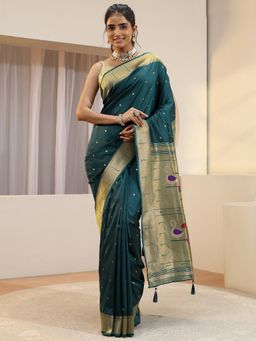 Libas - Green woven zari design Saree with Unstitched Blouse