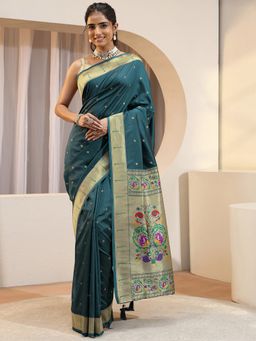 Libas - Green woven zari design Saree with Unstitched Blouse