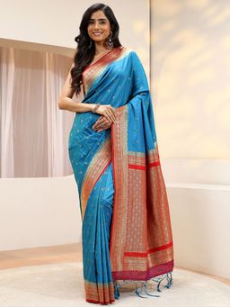 Libas - Teal Woven Zari Saree with Unstitched Blouse