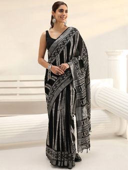 Libas - Black Woven Zari Saree with Unstitched Blouse