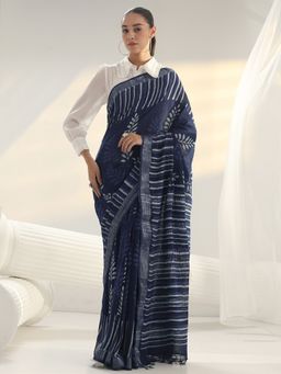 Libas - Blue Floral Tassels Saree with Unstitched Blouse