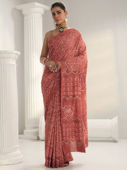 Libas - Pink motif printed Saree with Unstitched Blouse