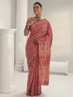 Libas - Pink printed Saree with Unstitched Blouse