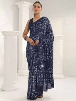 Libas - Blue motif printed Saree with Unstitched Blouse