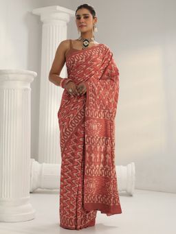 Libas - Peach printed Saree with Unstitched Blouse