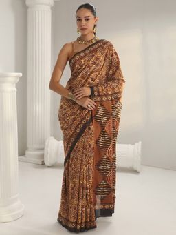 Libas - Brown floral printed Saree with Unstitched Blouse