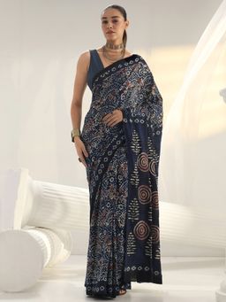 Libas - Blue floral printed Saree with Unstitched Blouse