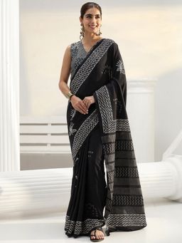 Libas - Black printed Saree with Unstitched Blouse