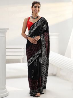Libas - Black printed Saree with Unstitched Blouse