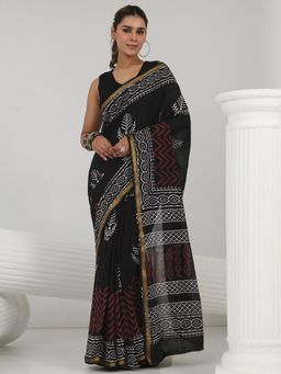 Libas - Black printed Saree with Unstitched Blouse