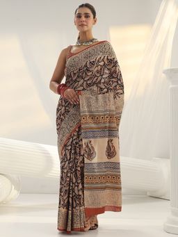 Libas - Beige paisley printed Saree with Unstitched Blouse