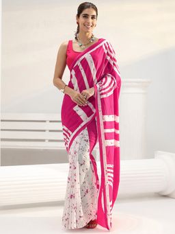 Libas - Pink printed Saree with Unstitched Blouse