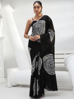 Libas - Black printed Saree with Unstitched Blouse