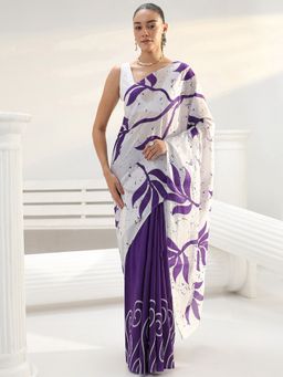 Libas - Purple Floral Printed Saree with Unstitched Blouse