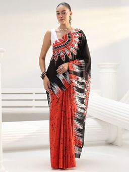 Libas - Black printed Saree with Unstitched Blouse