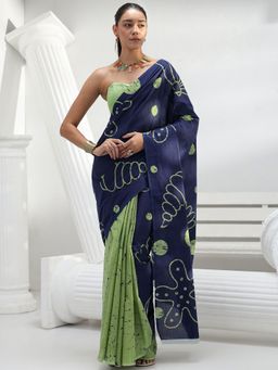 Libas - Blue printed Saree with Unstitched Blouse