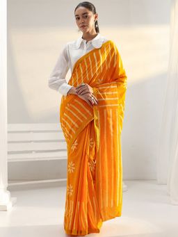 Libas - Mustard Floral Printed Saree with Unstitched Blouse