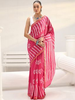 Libas - Pink Floral Printed Saree with Unstitched Blouse