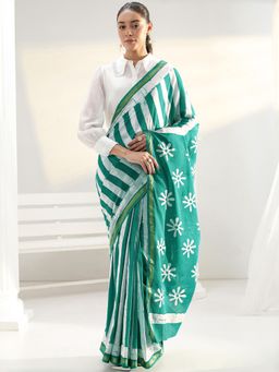 Libas - Green motif printed Saree with Unstitched Blouse