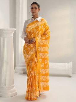 Libas - Mustard paisley printed Saree with Unstitched Blouse