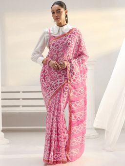 Libas - Pink motif printed Saree with Unstitched Blouse