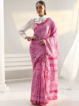 Libas - Pink printed Saree with Unstitched Blouse