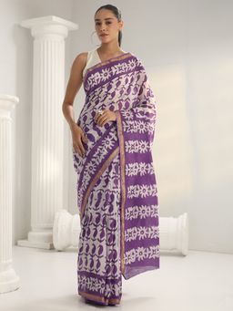 Libas - Purple motif printed Saree with Unstitched Blouse