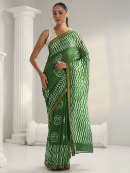 Libas - Green printed Saree with Unstitched Blouse
