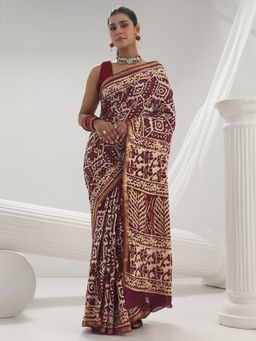 Libas - Maroon motif printed Saree with Unstitched Blouse
