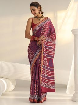 Libas - Pink Floral Printed Saree with Unstitched Blouse