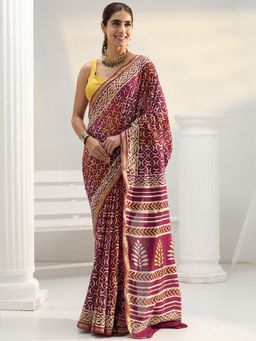 Libas - Maroon motif printed Saree with Unstitched Blouse